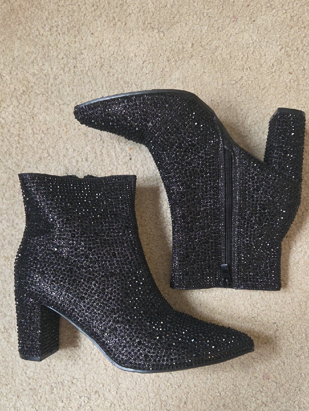 Black Glitter Rhinestone Heel Ankle Boots